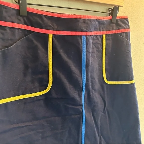 Boden Contrast Piping Skirt Womens Size 8 Navy Blue Mini Cotton Colorful - Picture 2 of 6